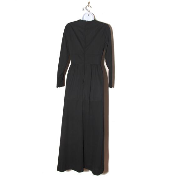 Vintage Edith Flagg Surplice Front Bow Accent Black Maxi Dress Size Small - Picture 2 of 10